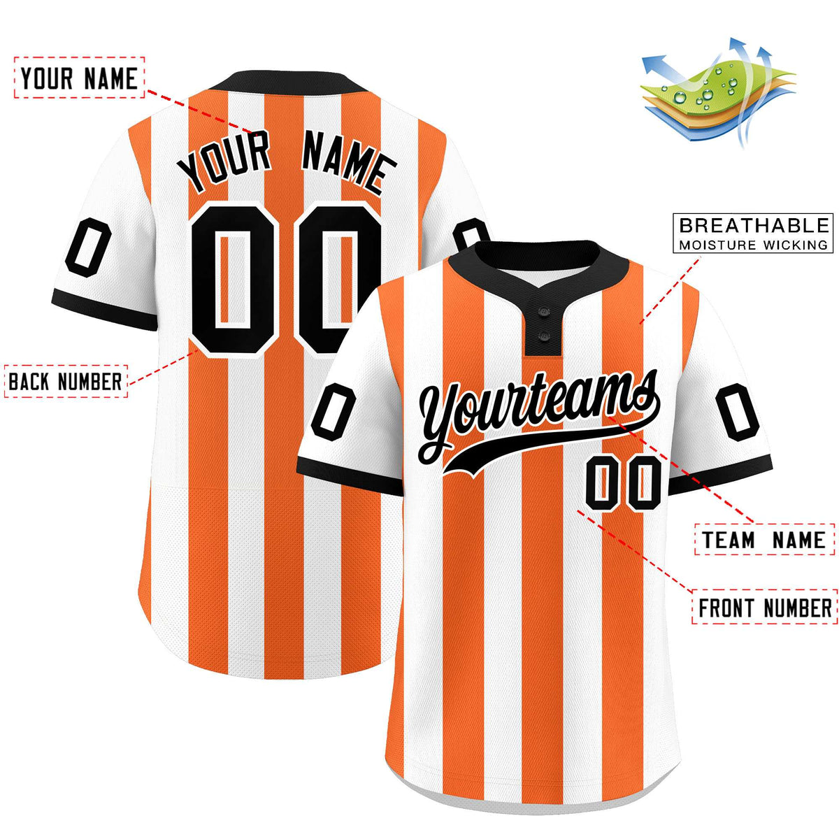 Custom White Orange Stripe Fashion Authentic Two-Button Baseball Jersey