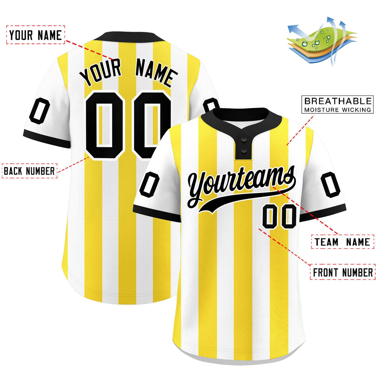 Custom White Gold Stripe Fashion Authentic Two-Button Baseball Jersey