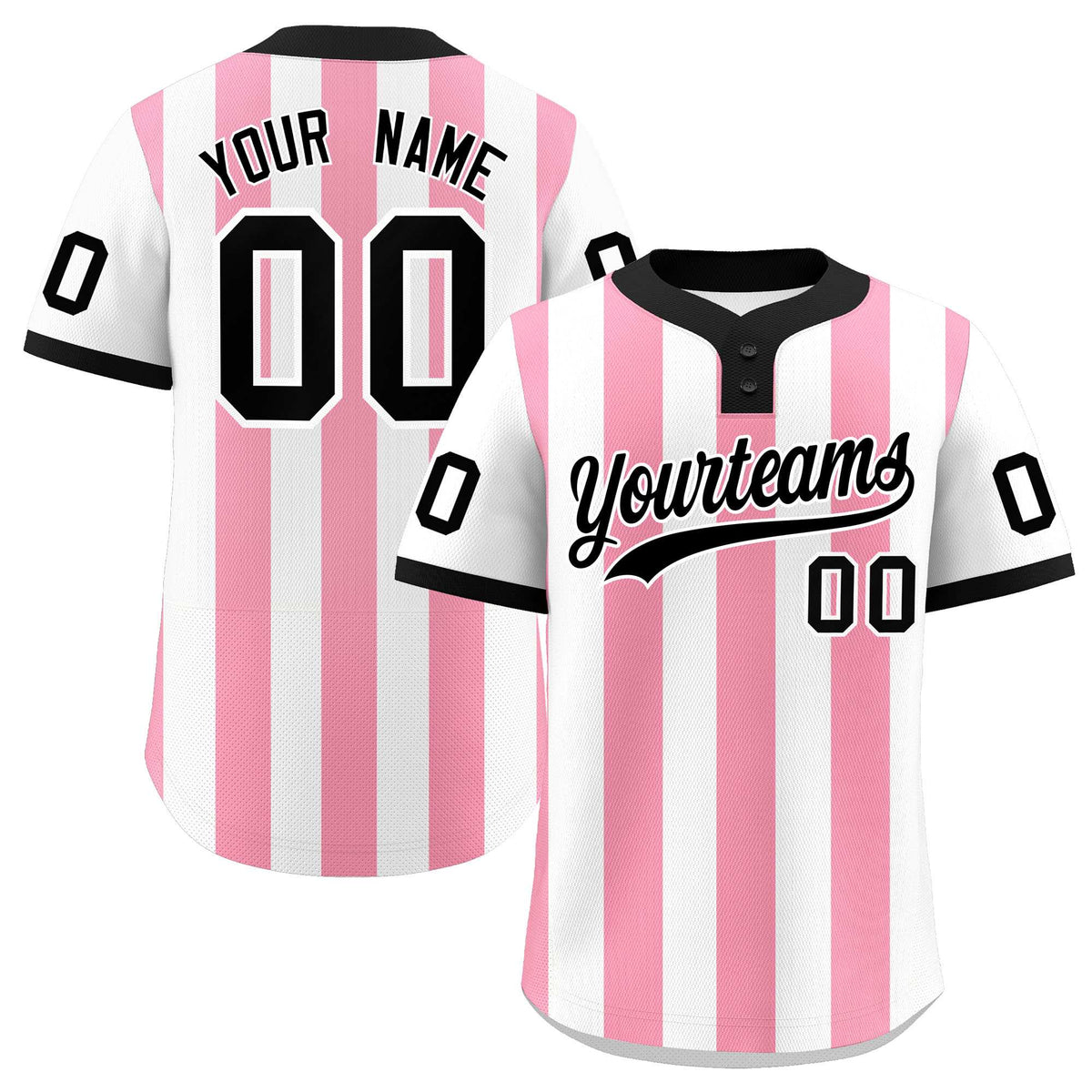 Custom White Light Pink Stripe Fashion Authentic Two-Button Baseball Jersey