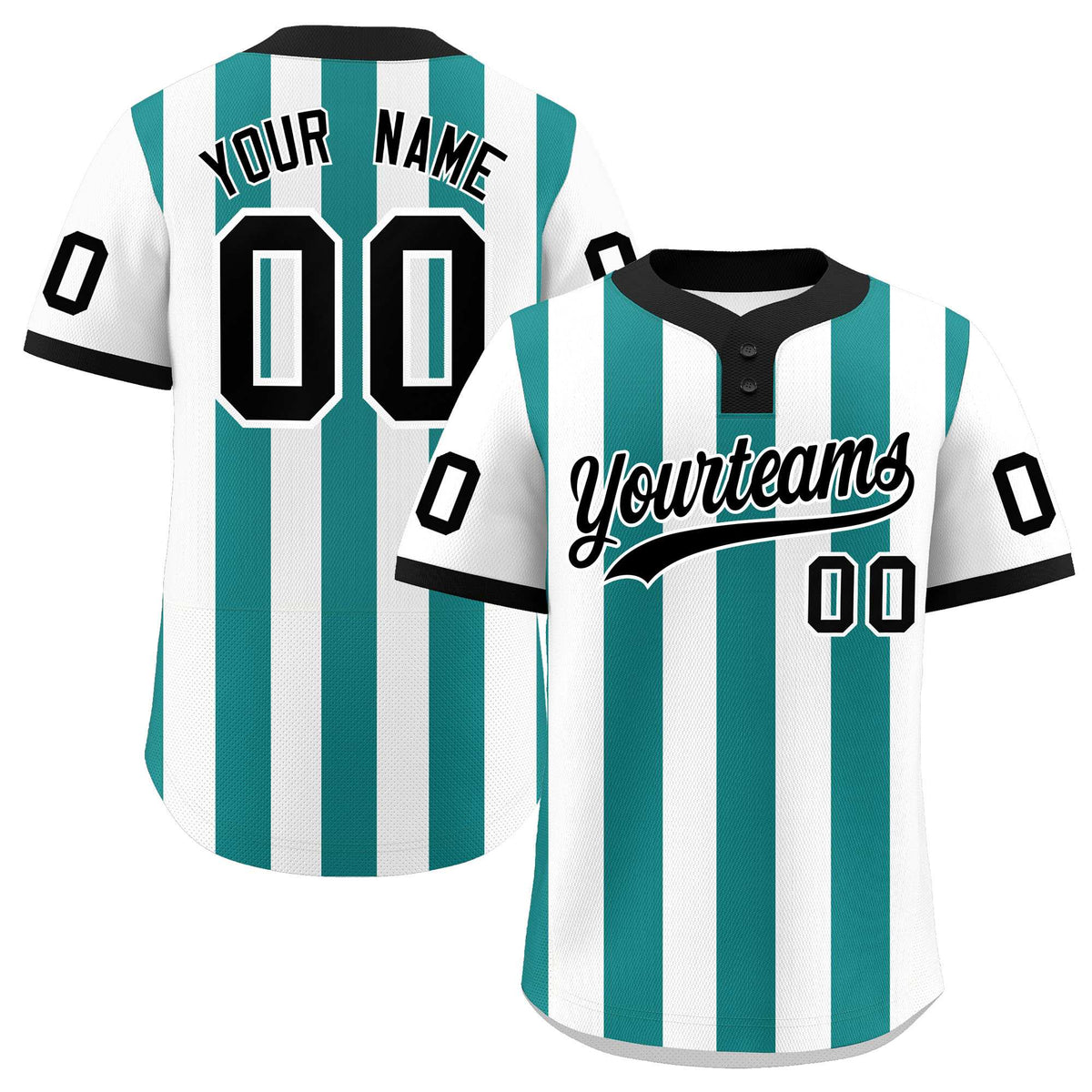 Custom White Aqua Stripe Fashion Authentic Two-Button Baseball Jersey