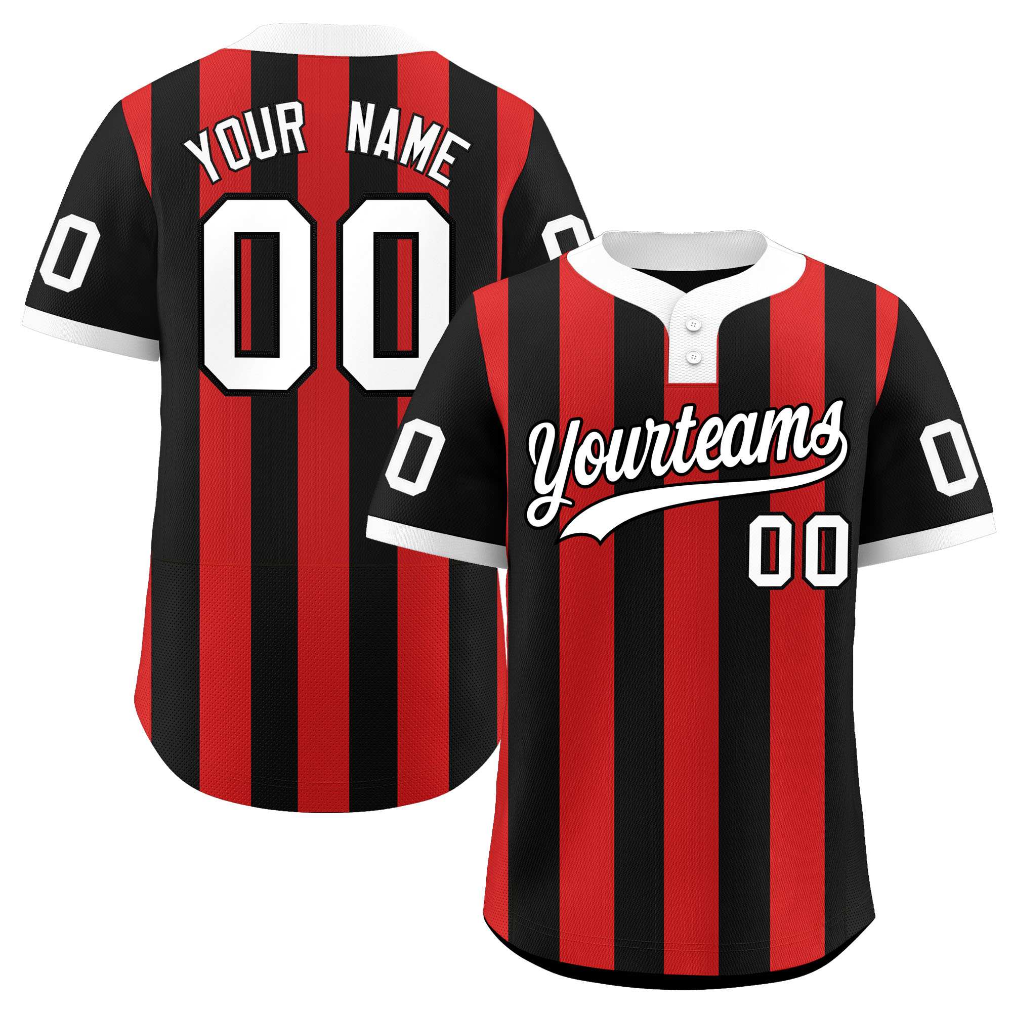 Custom Black Red Stripe Fashion Authentic Two-Button Baseball Jersey
