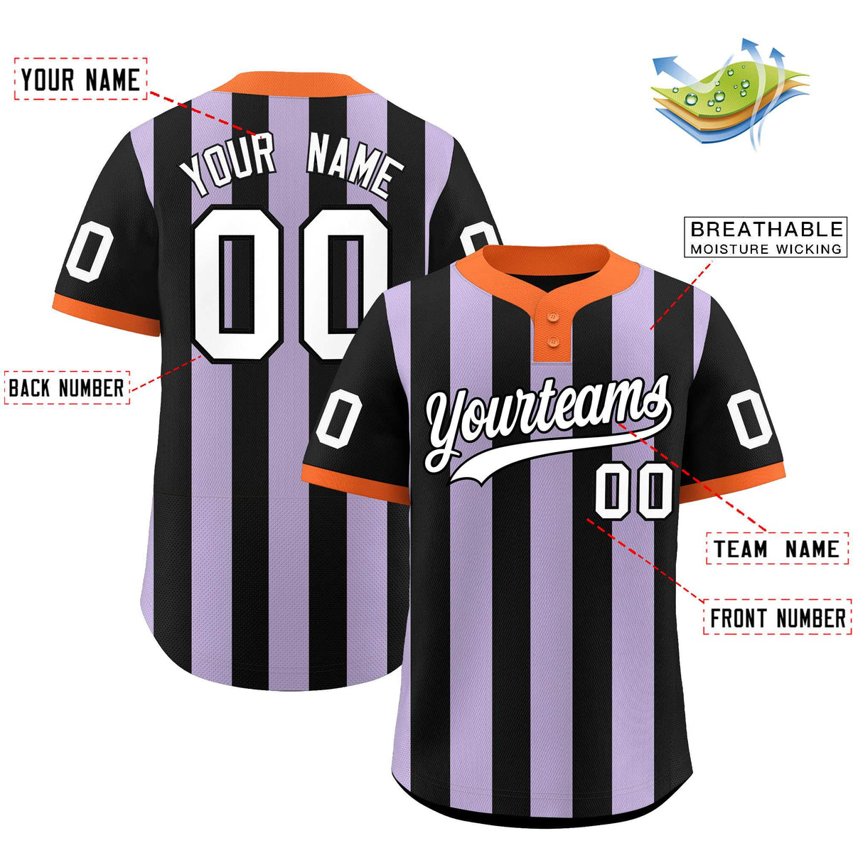 Custom Black Light Purple Stripe Fashion Authentic Two-Button Baseball Jersey