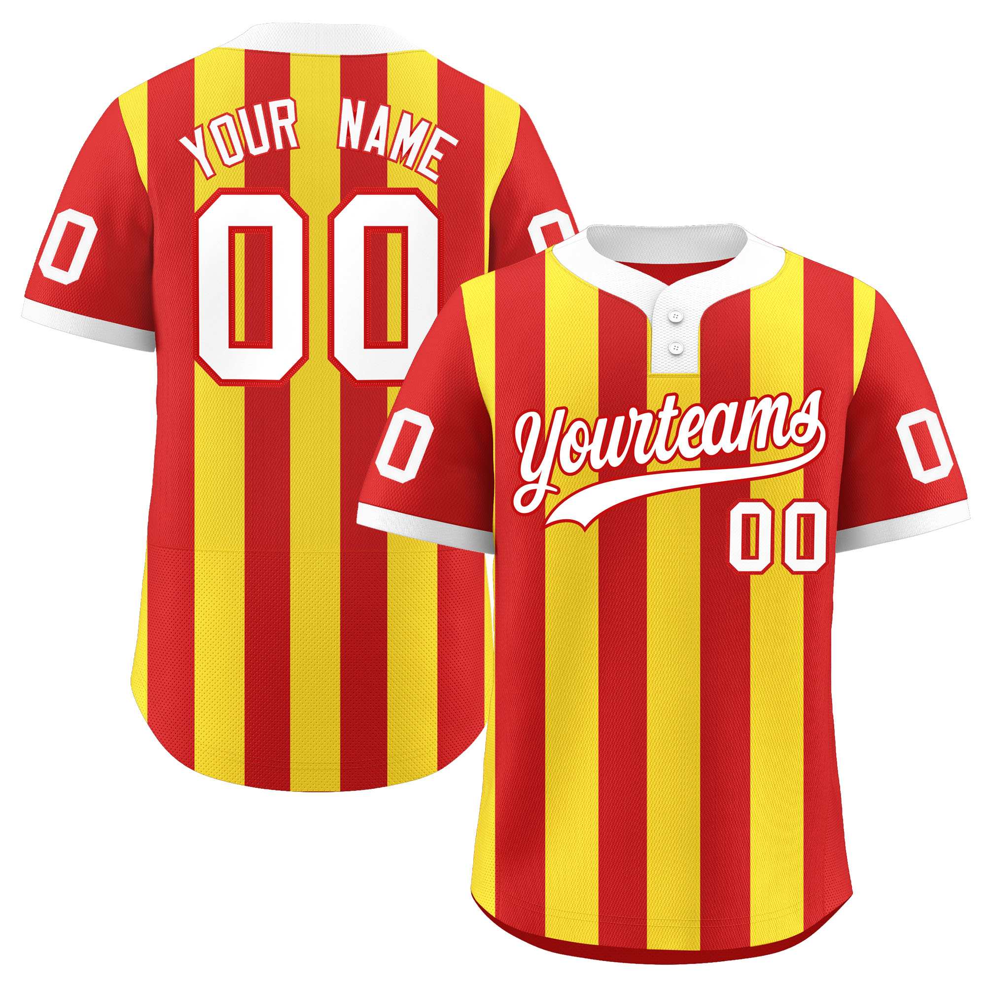 Custom Red Gold Stripe Fashion Authentic Two-Button Baseball Jersey