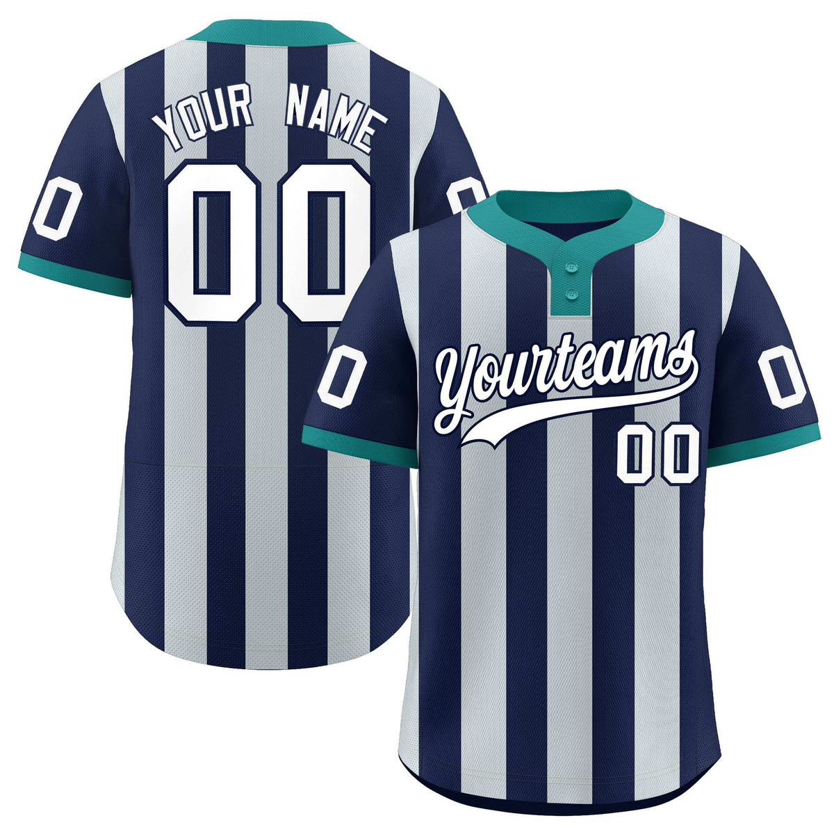Custom Navy Silver Stripe Fashion Authentic Two-Button Baseball Jersey