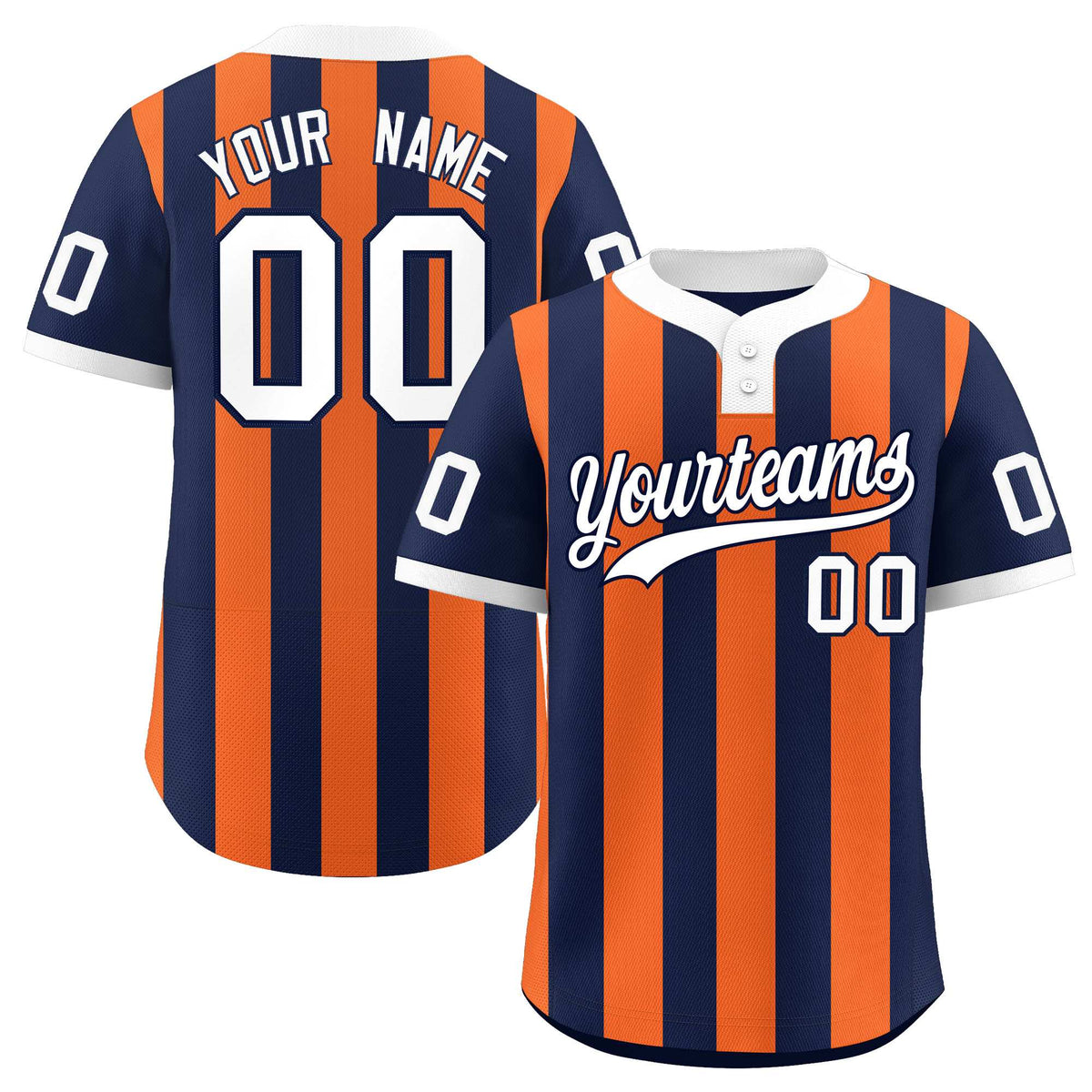 Custom Navy Orange Stripe Fashion Authentic Two-Button Baseball Jersey