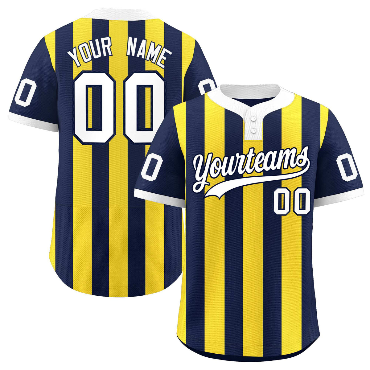 Custom Navy Gold Stripe Fashion Authentic Two-Button Baseball Jersey