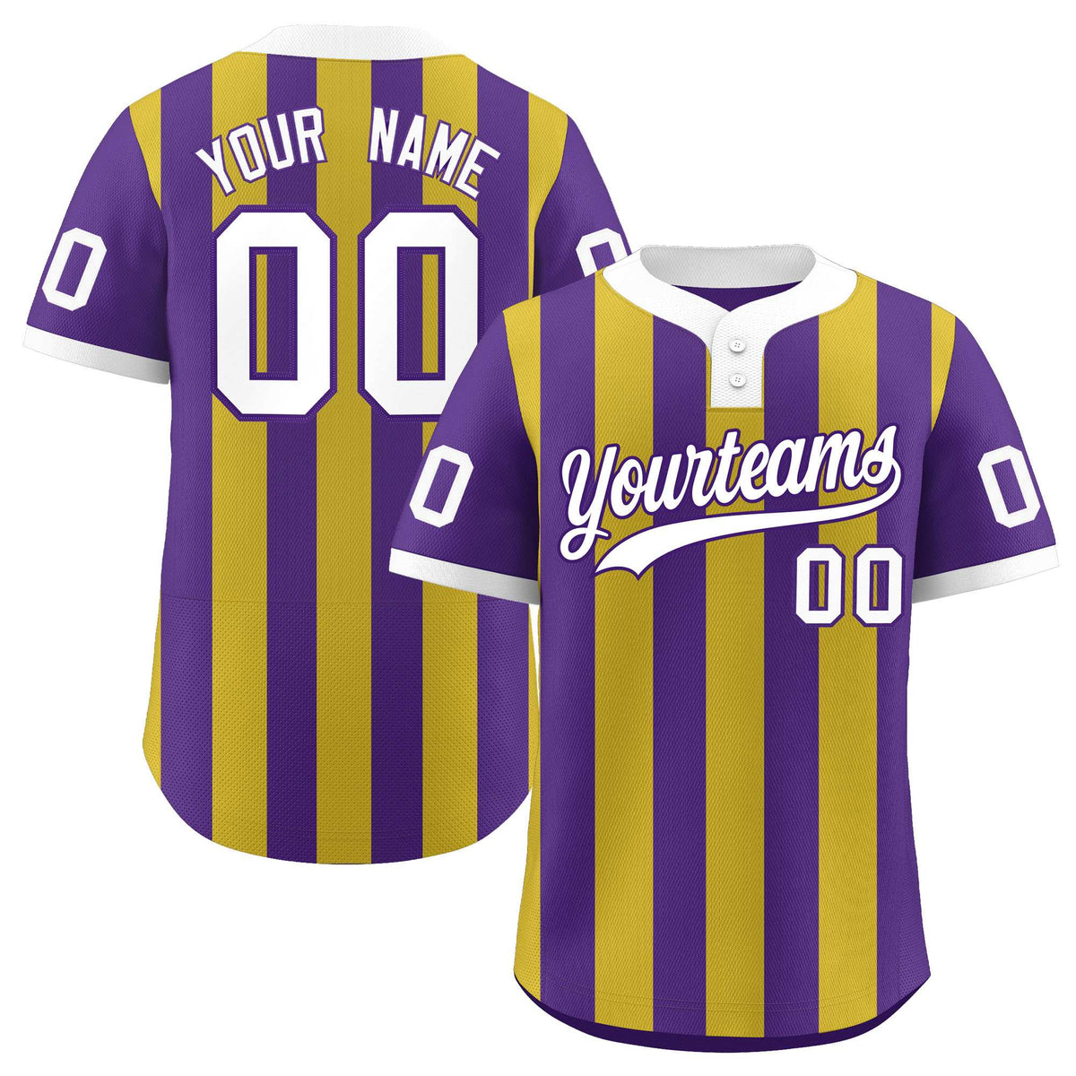 Custom Purple Old Gold Stripe Fashion Authentic Two-Button Baseball Jersey