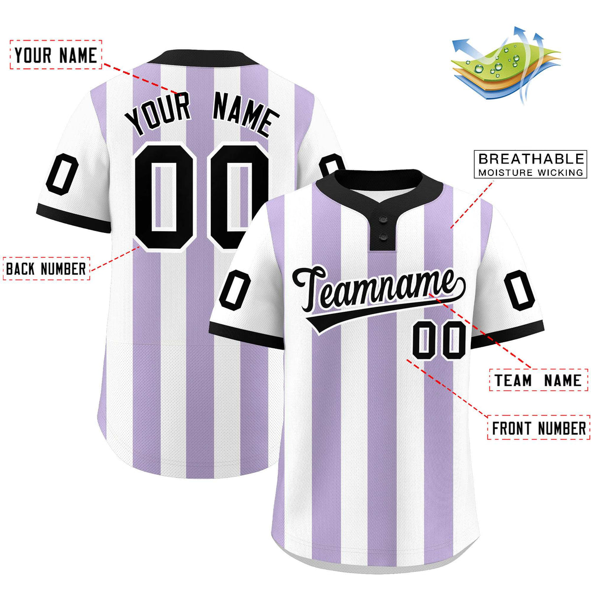 Custom White Light Purple Stripe Fashion Authentic Two-Button Baseball Jersey