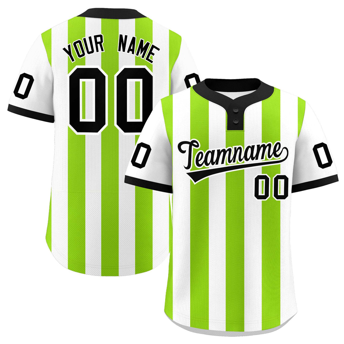 Custom White Neon Green Stripe Fashion Authentic Two-Button Baseball Jersey