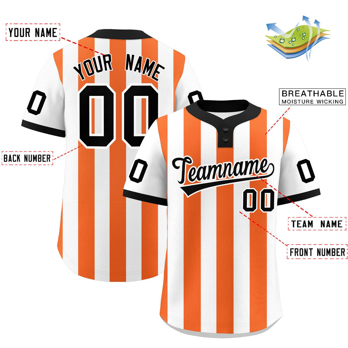 Custom White Orange Stripe Fashion Authentic Two-Button Baseball Jersey