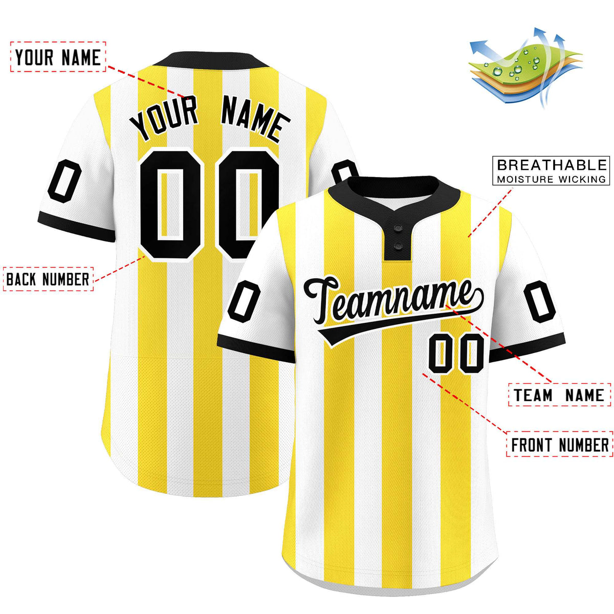 Custom White Gold Stripe Fashion Authentic Two-Button Baseball Jersey