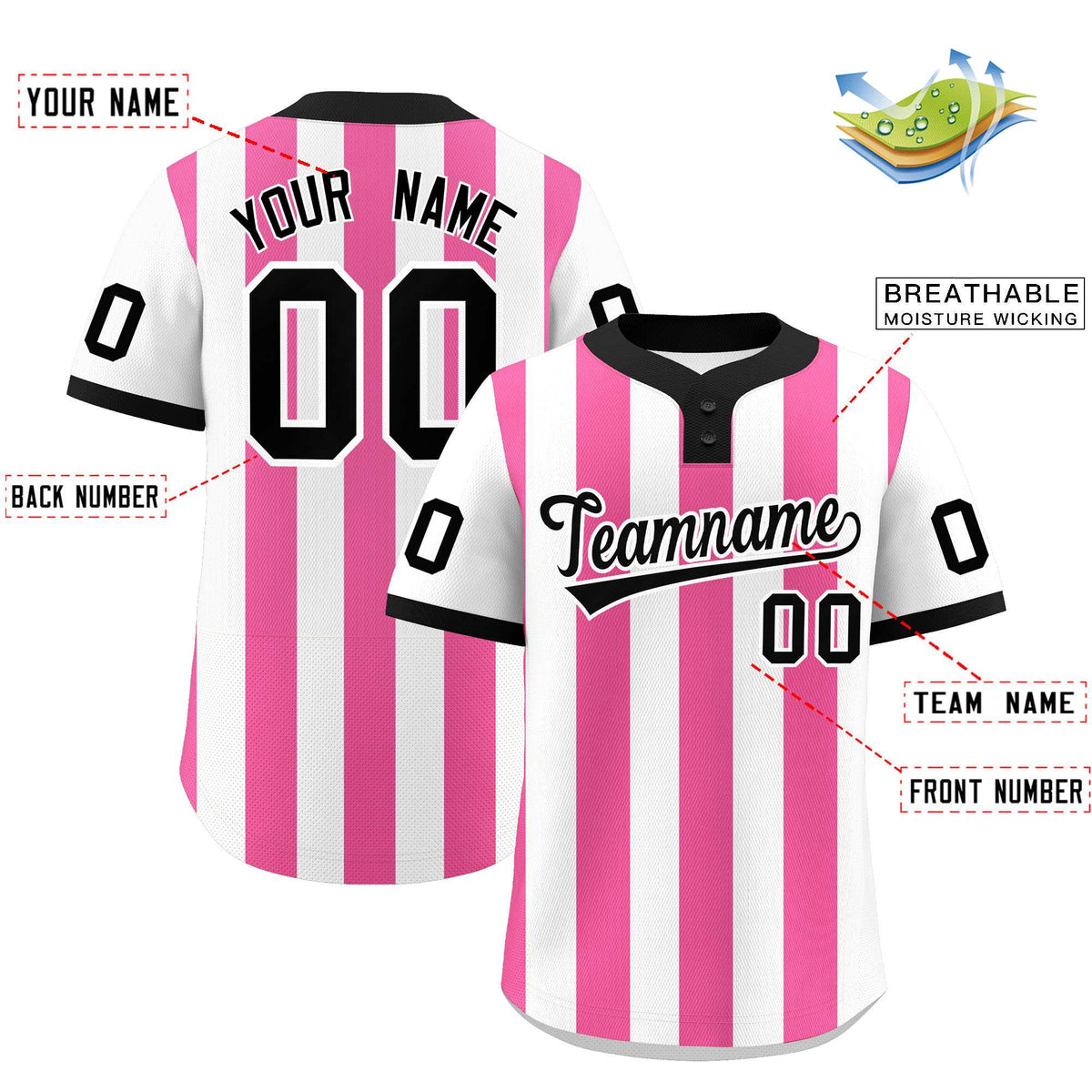 Custom White Pink Stripe Fashion Authentic Two-Button Baseball Jersey