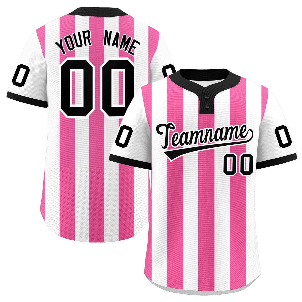 Custom White Pink Stripe Fashion Authentic Two-Button Baseball Jersey
