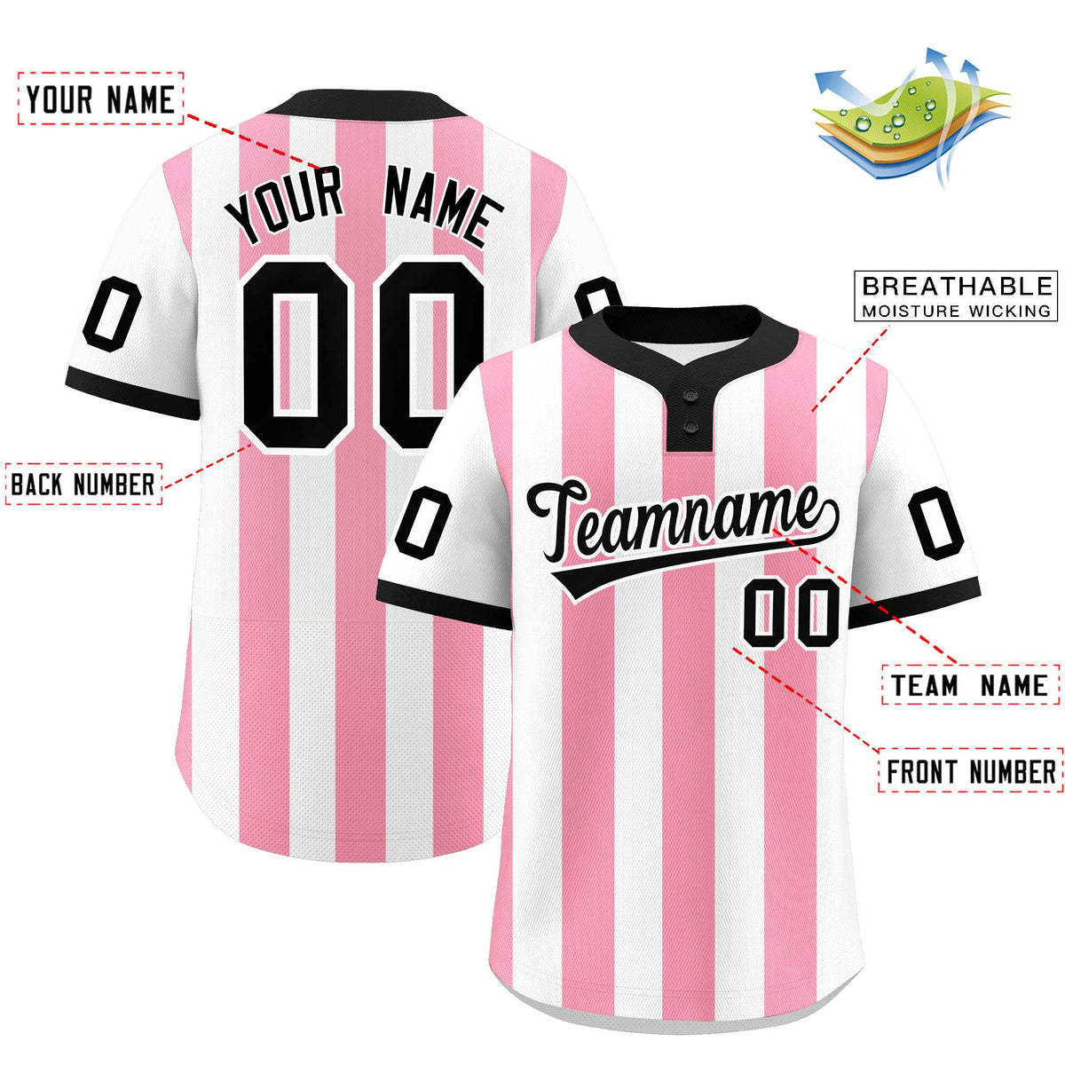 Custom White Light Pink Stripe Fashion Authentic Two-Button Baseball Jersey