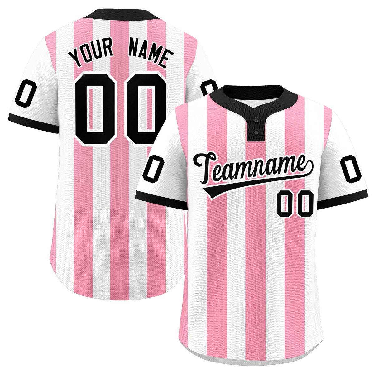 Custom White Light Pink Stripe Fashion Authentic Two-Button Baseball Jersey
