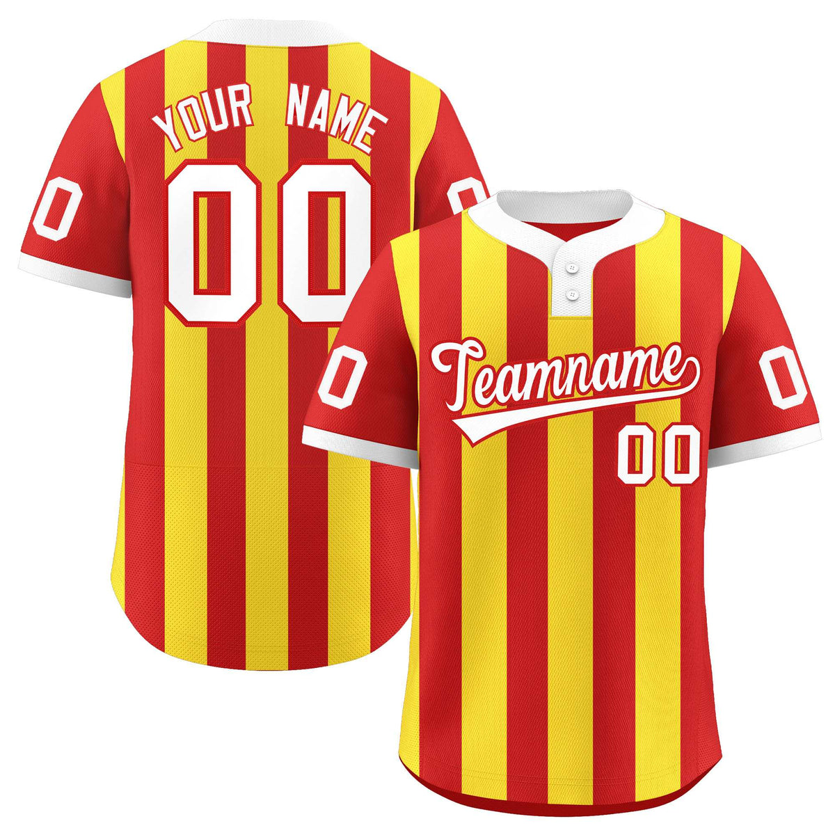 Custom Red Gold Stripe Fashion Authentic Two-Button Baseball Jersey