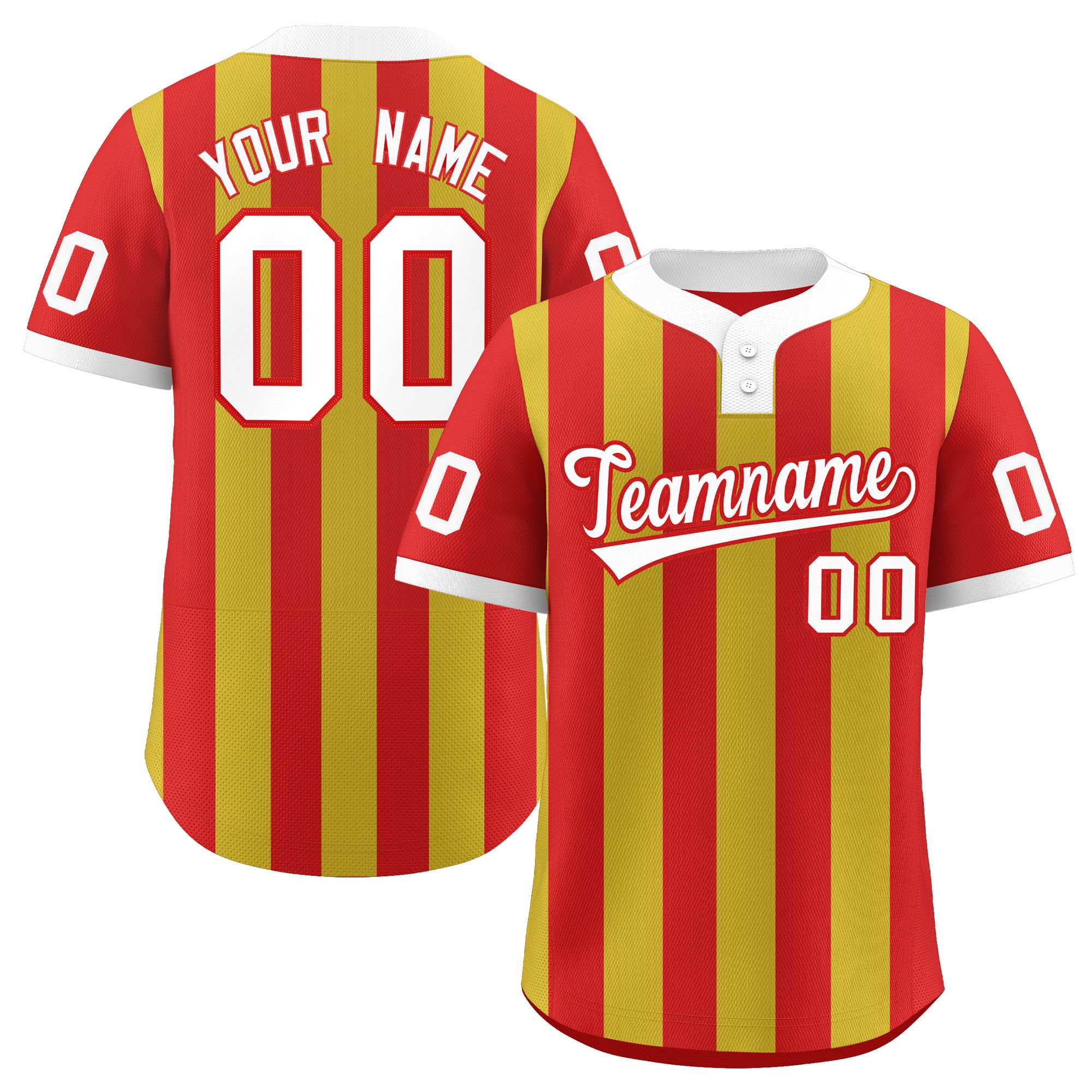 Custom Red Old Gold Stripe Fashion Authentic Two-Button Baseball Jersey