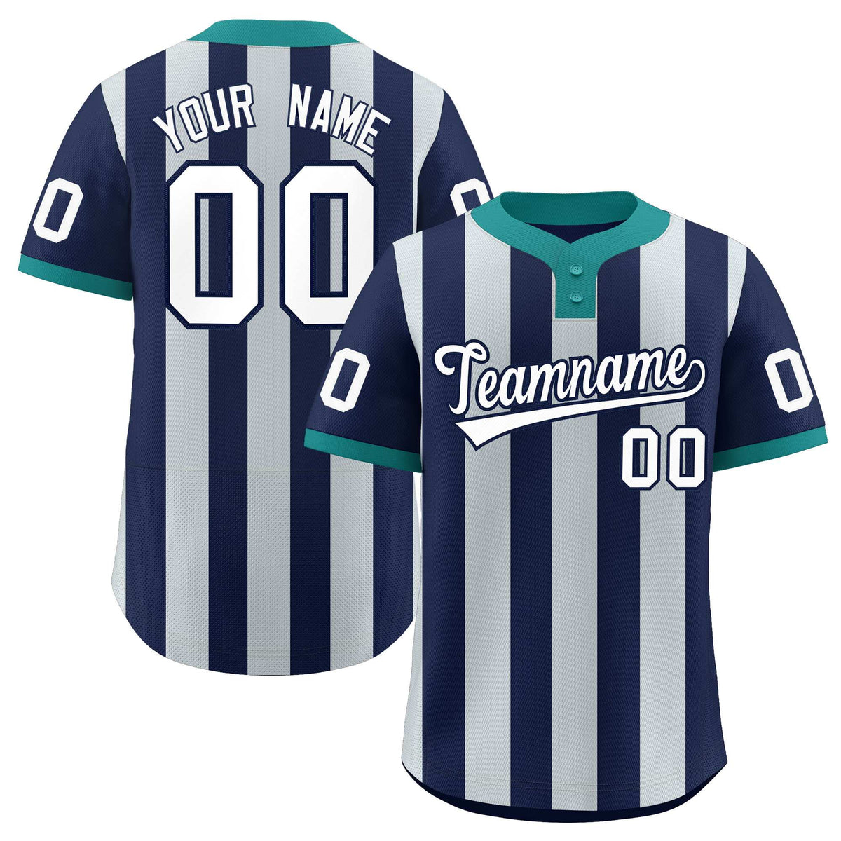 Custom Navy Silver Stripe Fashion Authentic Two-Button Baseball Jersey