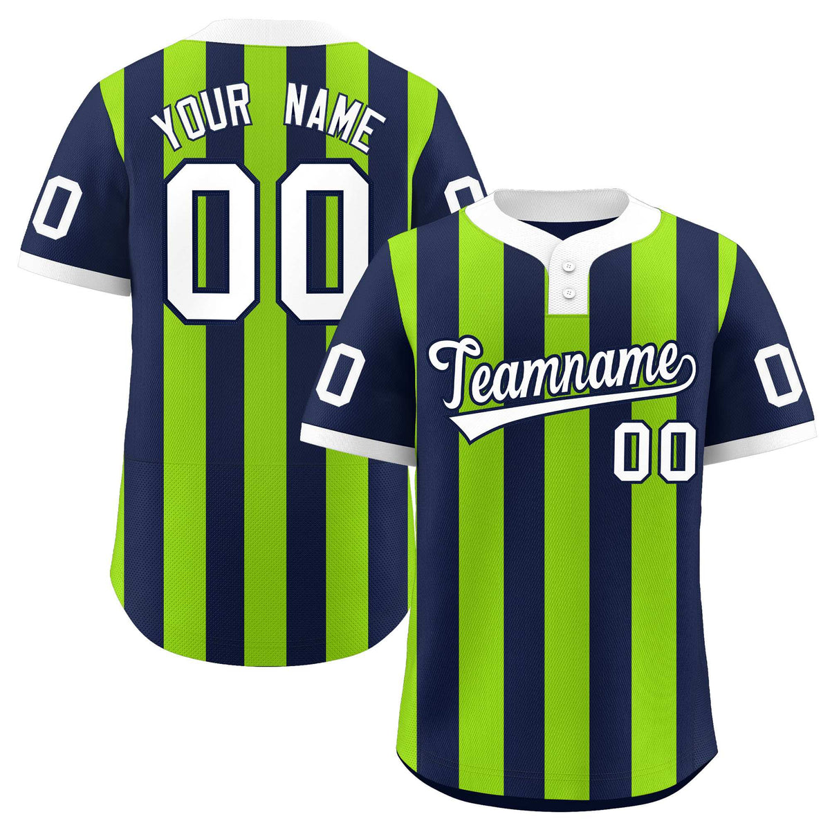 Custom Navy Neon Green Stripe Fashion Authentic Two-Button Baseball Jersey