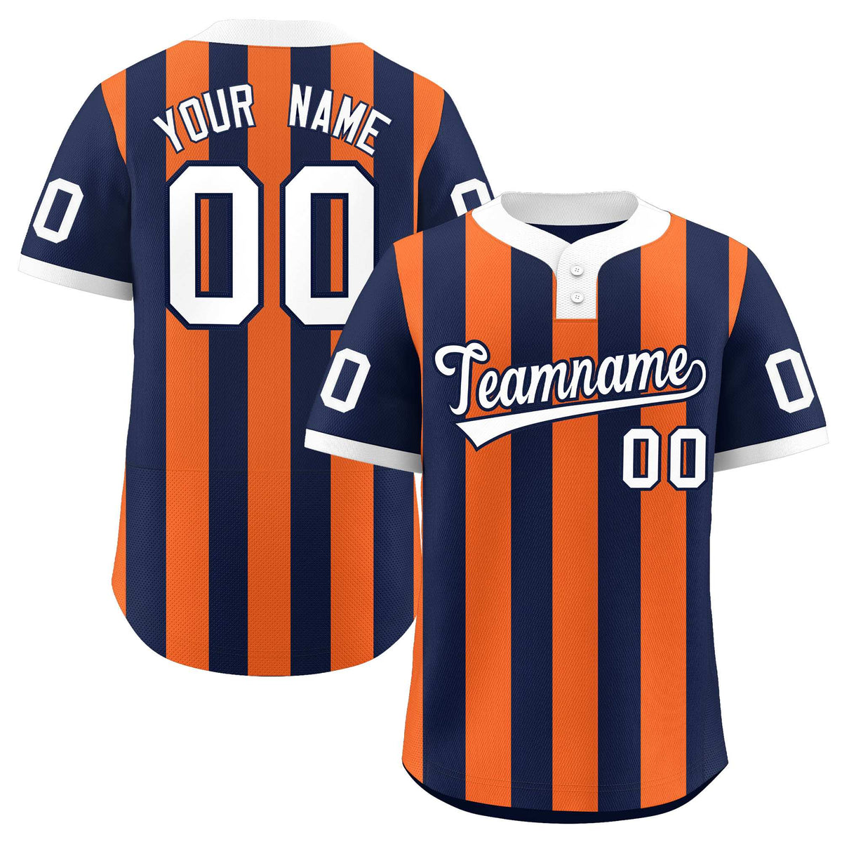 Custom Navy Orange Stripe Fashion Authentic Two-Button Baseball Jersey