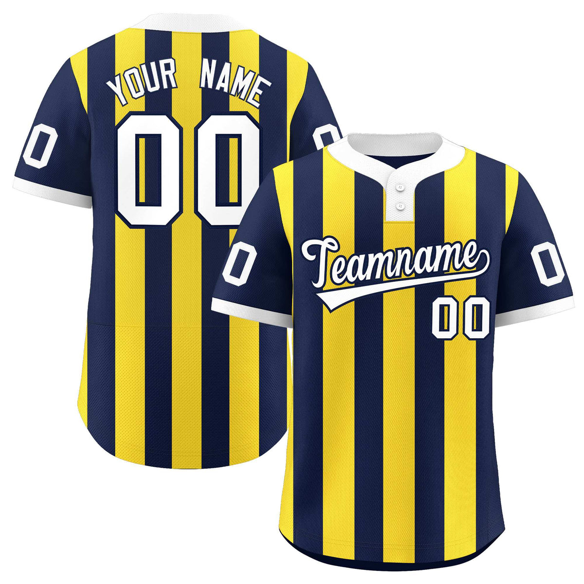 Custom Navy Gold Stripe Fashion Authentic Two-Button Baseball Jersey