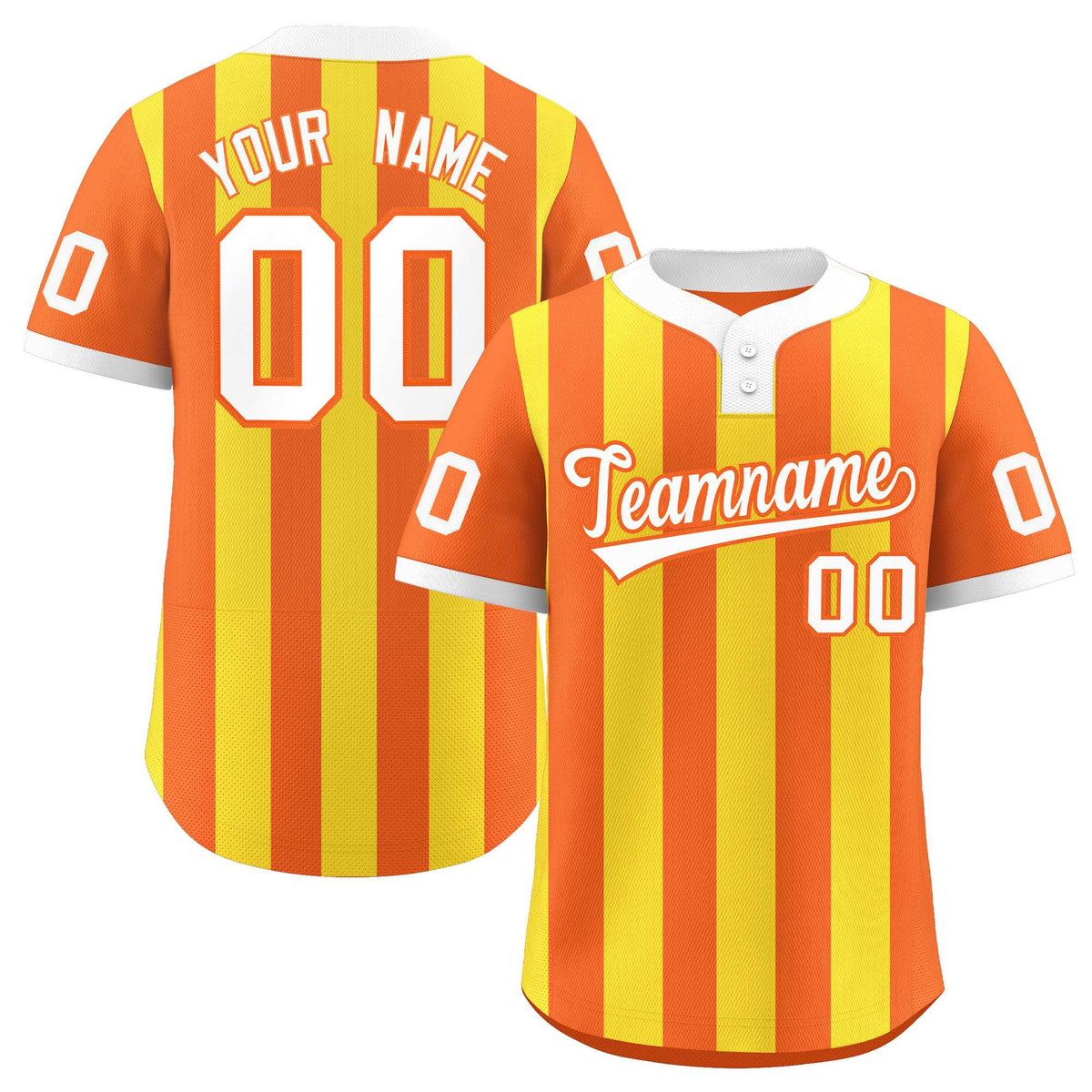Custom Orange Gold Stripe Fashion Authentic Two-Button Baseball Jersey