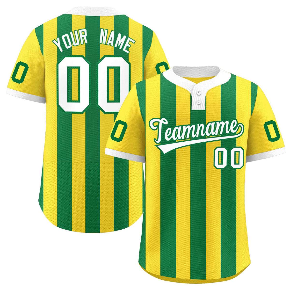 Custom Gold Kelly Green Stripe Fashion Authentic Two-Button Baseball Jersey