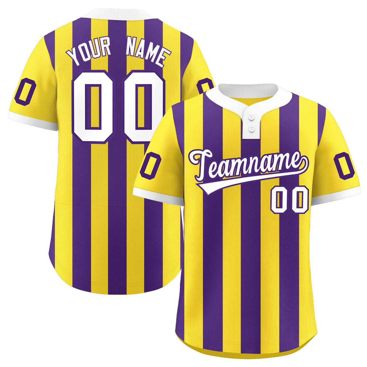 Custom Gold Purple Stripe Fashion Authentic Two-Button Baseball Jersey