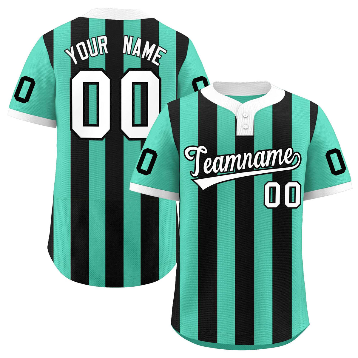 Custom Bright Green Black Stripe Fashion Authentic Two-Button Baseball Jersey