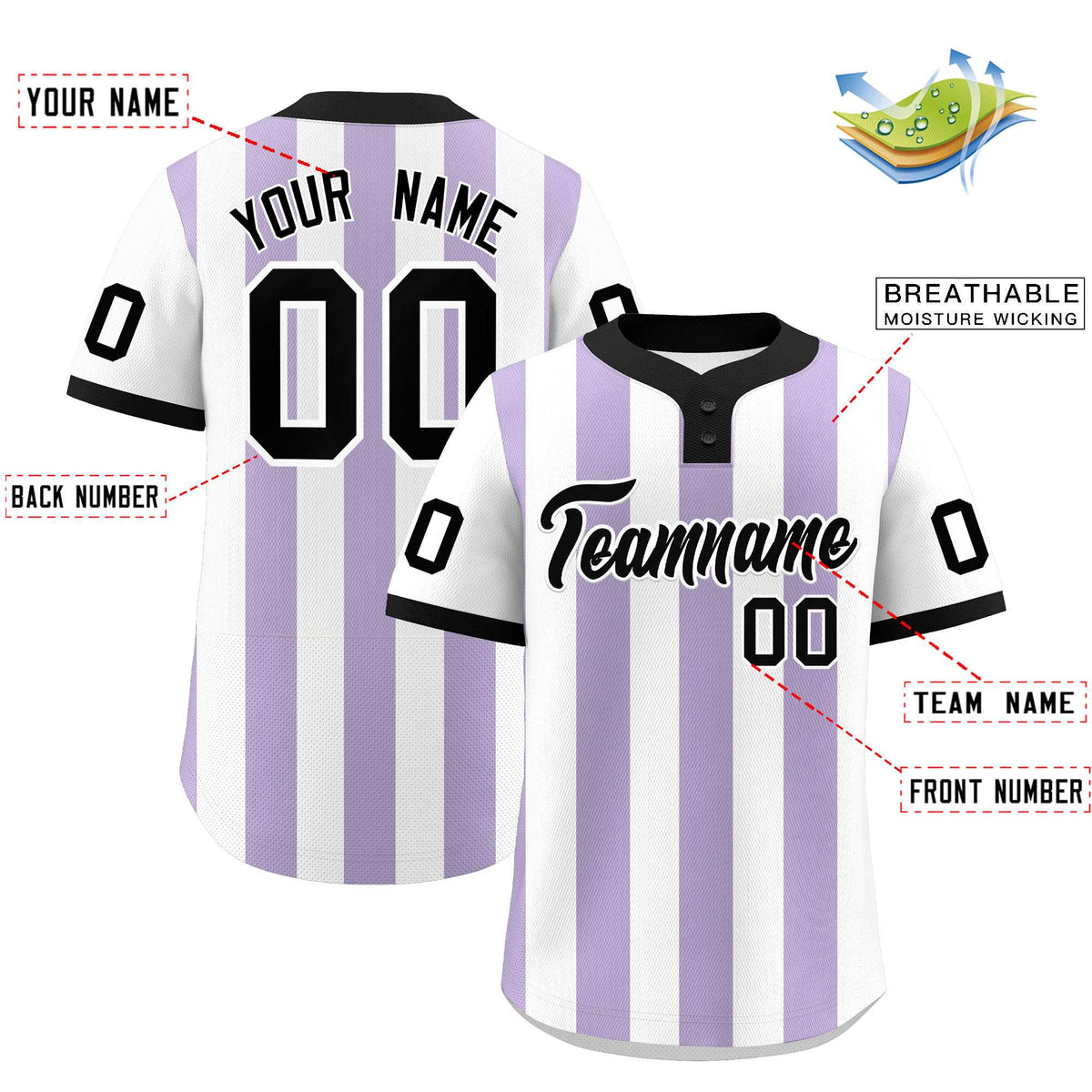 Custom White Light Purple Stripe Fashion Authentic Two-Button Baseball Jersey