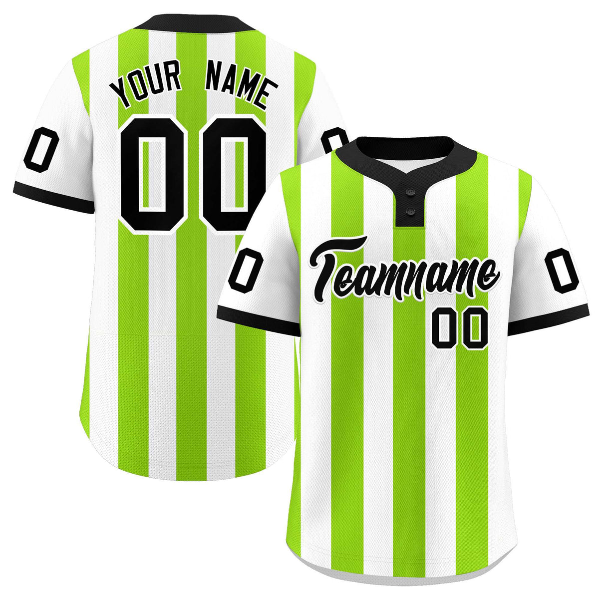 Custom White Neon Green Stripe Fashion Authentic Two-Button Baseball Jersey