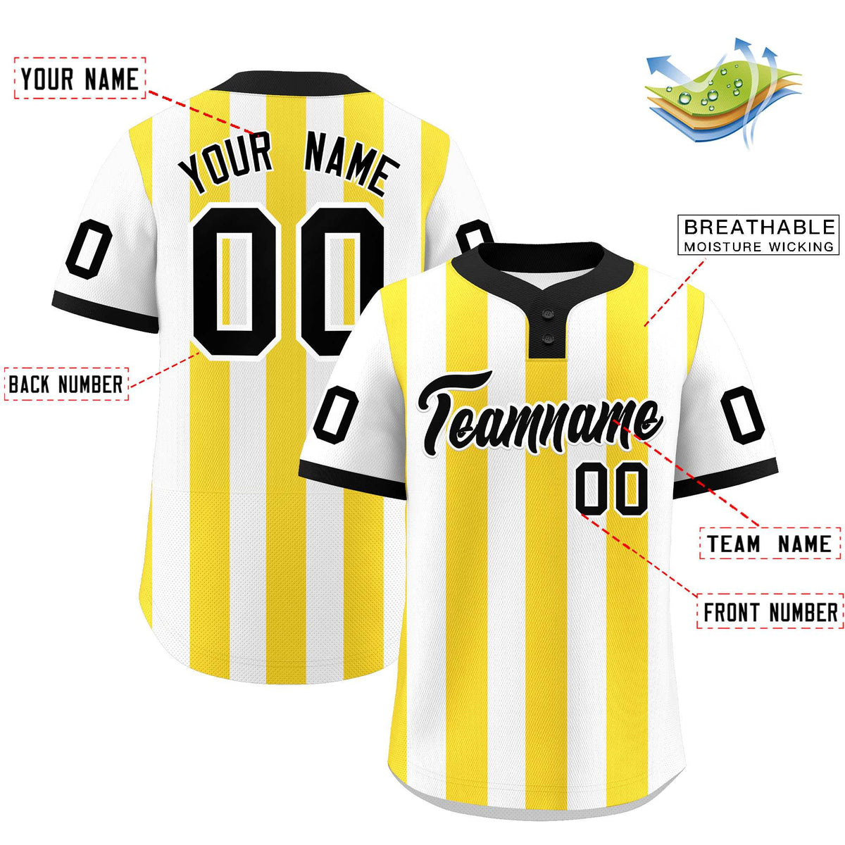 Custom White Gold Stripe Fashion Authentic Two-Button Baseball Jersey