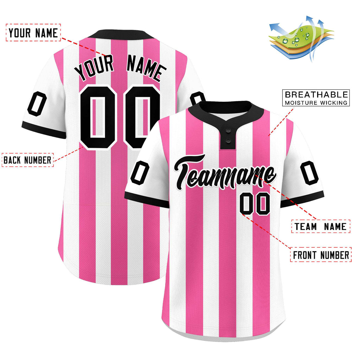 Custom White Pink Stripe Fashion Authentic Two-Button Baseball Jersey