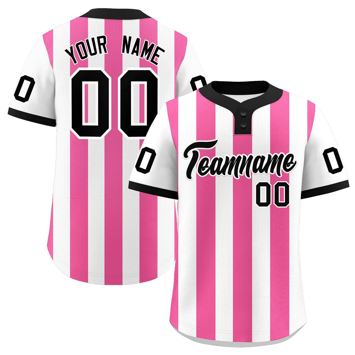 Custom White Pink Stripe Fashion Authentic Two-Button Baseball Jersey