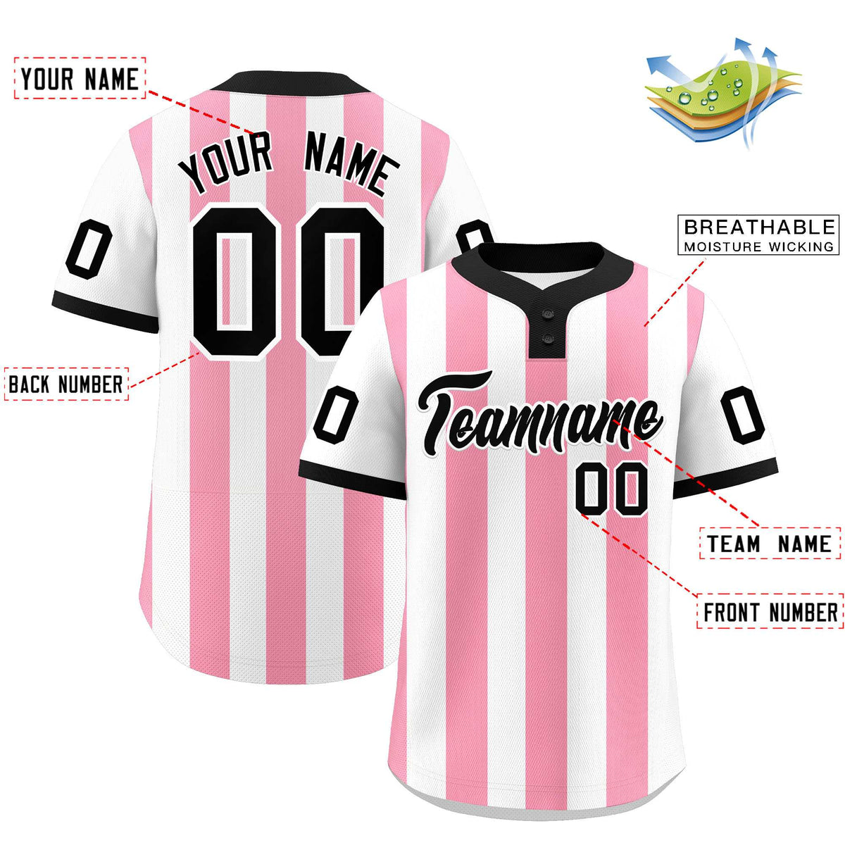 Custom White Light Pink Stripe Fashion Authentic Two-Button Baseball Jersey