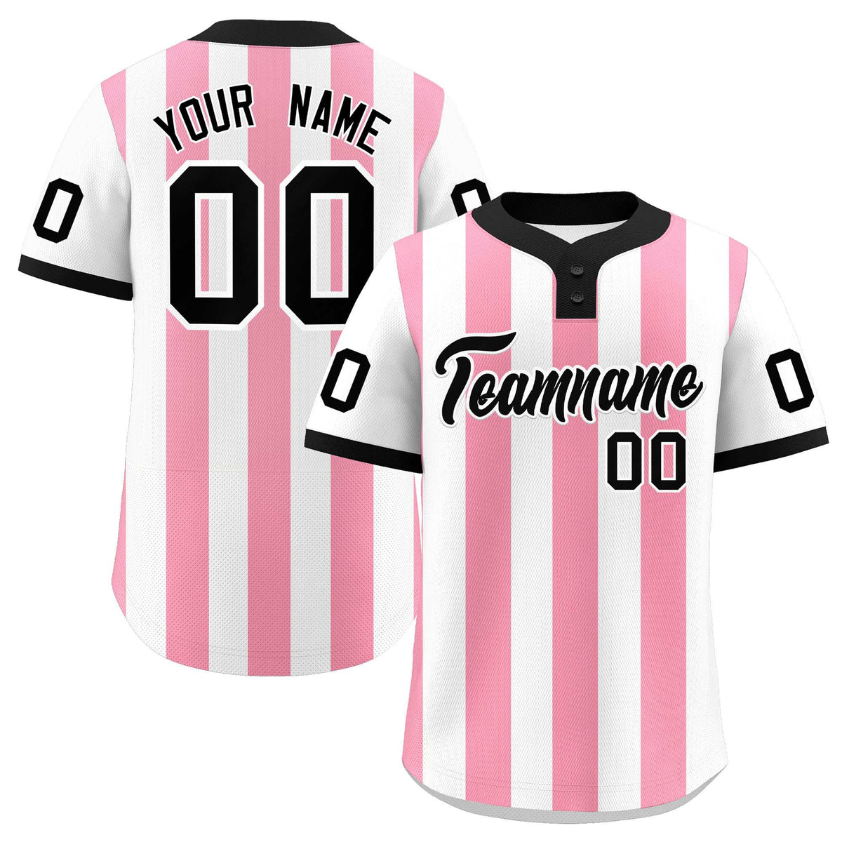 Custom White Light Pink Stripe Fashion Authentic Two-Button Baseball Jersey