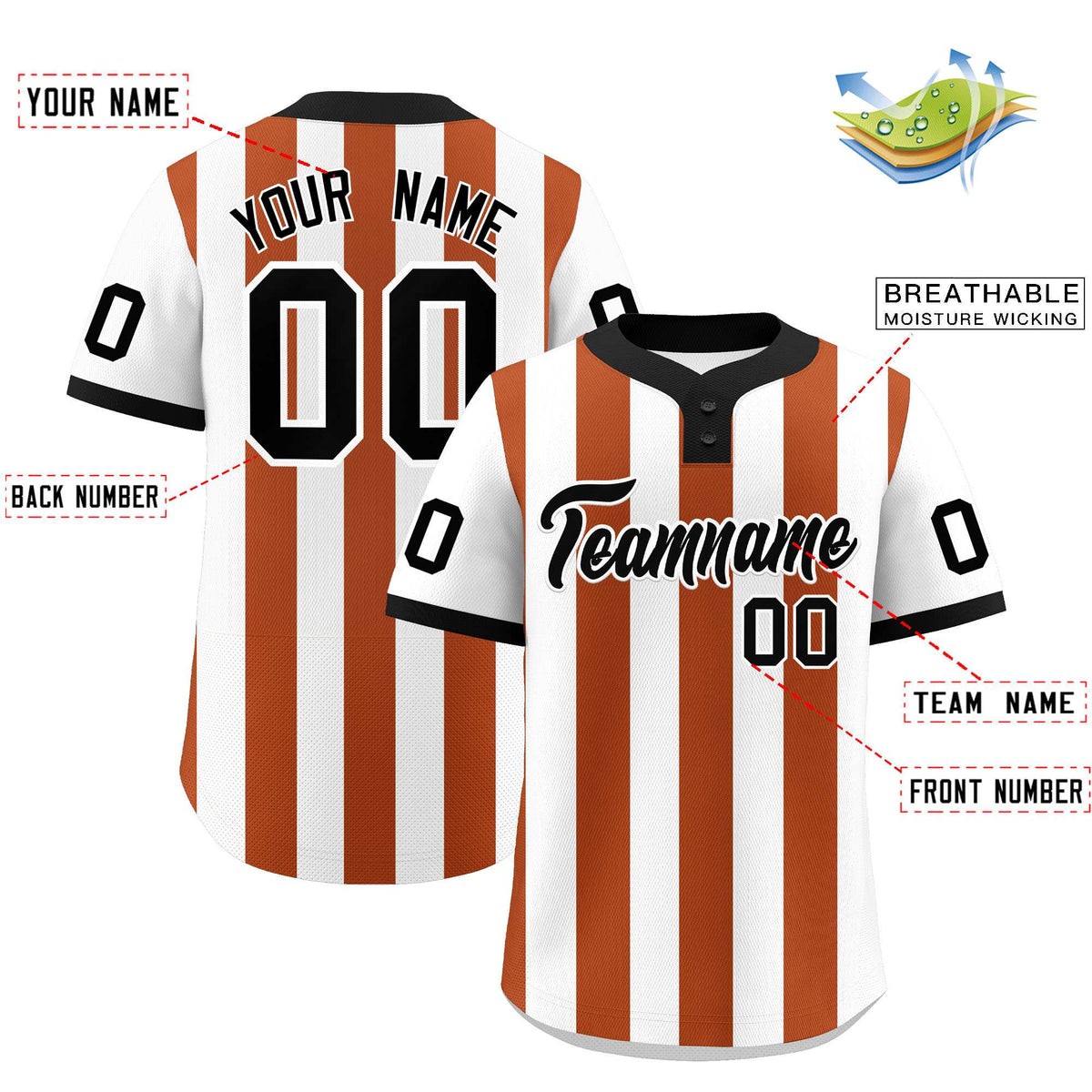 Custom White Texas Orange Stripe Fashion Authentic Two-Button Baseball Jersey