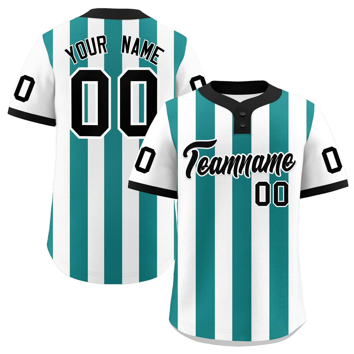 Custom White Aqua Stripe Fashion Authentic Two-Button Baseball Jersey