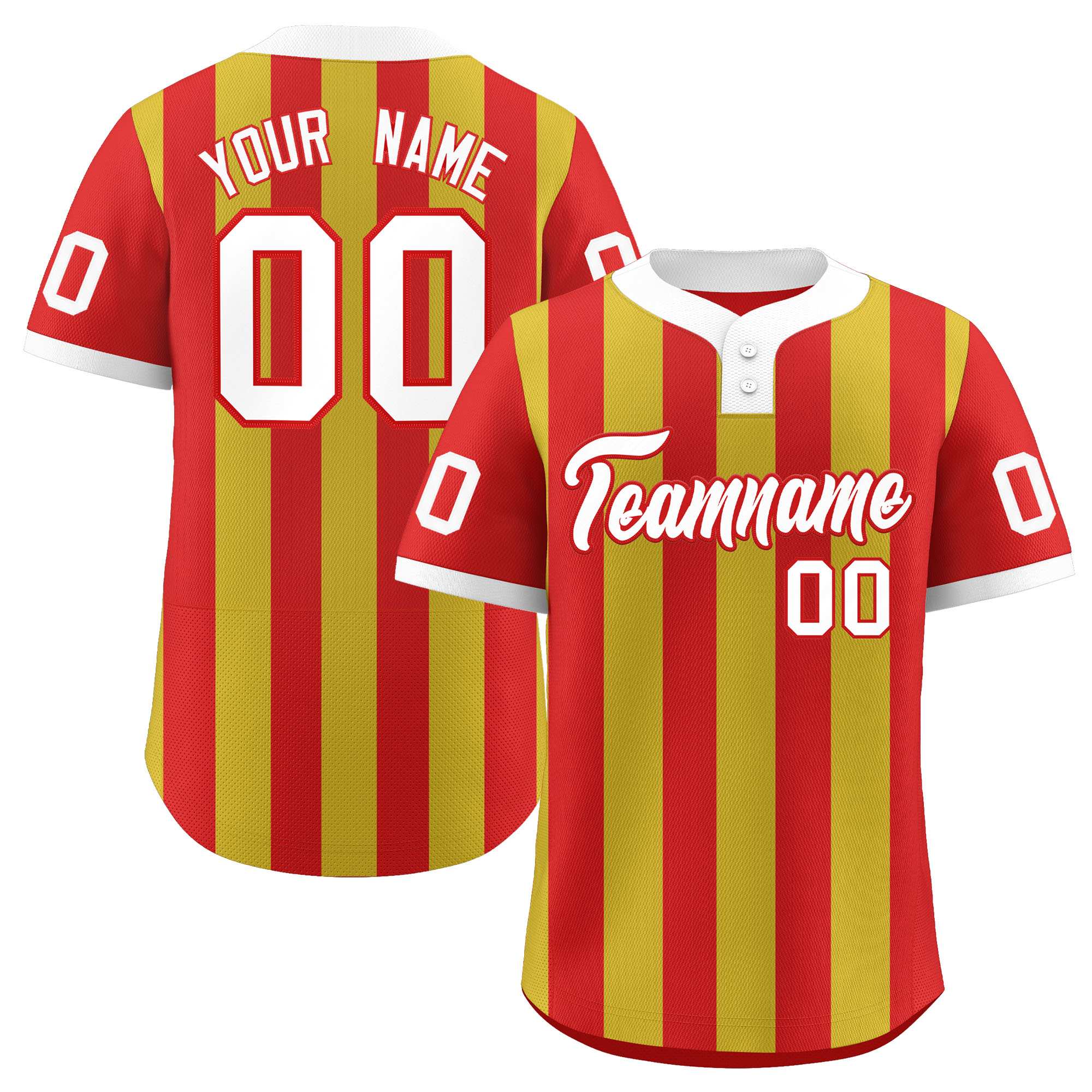 Custom Red Old Gold Stripe Fashion Authentic Two-Button Baseball Jersey