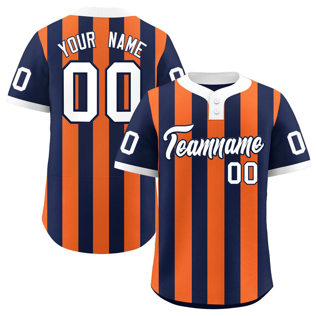 Custom Navy Orange Stripe Fashion Authentic Two-Button Baseball Jersey
