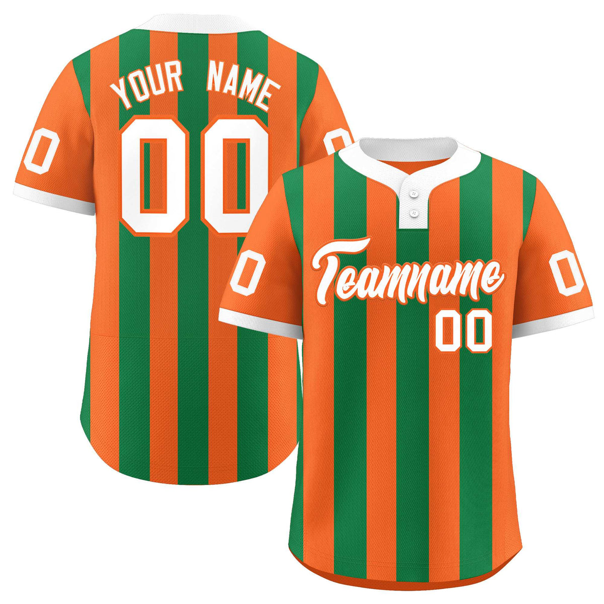Custom Orange Kelly Green Stripe Fashion Authentic Two-Button Baseball Jersey