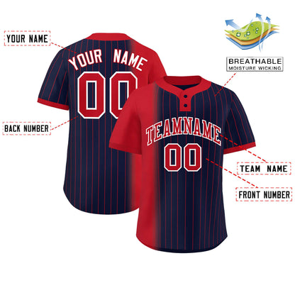 Custom Red Navy Gradient Stripe Fashion Authentic Two-Button Baseball Jersey