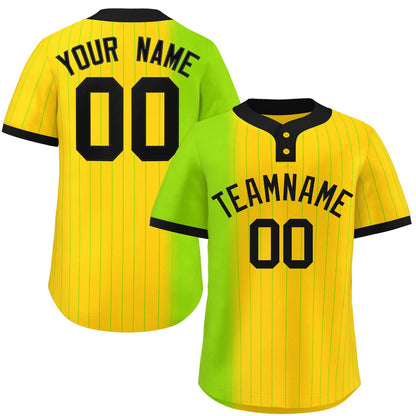Custom Neon Green Gold Gradient Stripe Fashion Authentic Two-Button Baseball Jersey