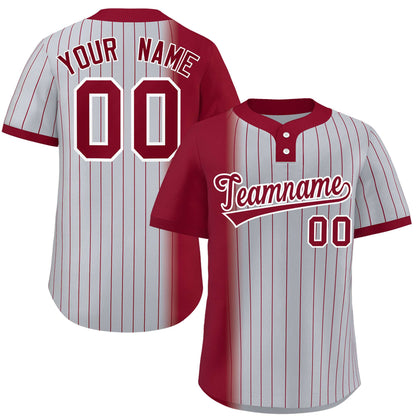 Custom Crimson Gray Gradient Stripe Fashion Authentic Two-Button Baseball Jersey