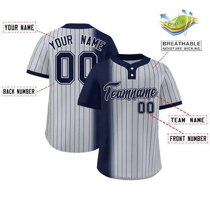 Custom Navy Gray Gradient Stripe Fashion Authentic Two-Button Baseball Jersey