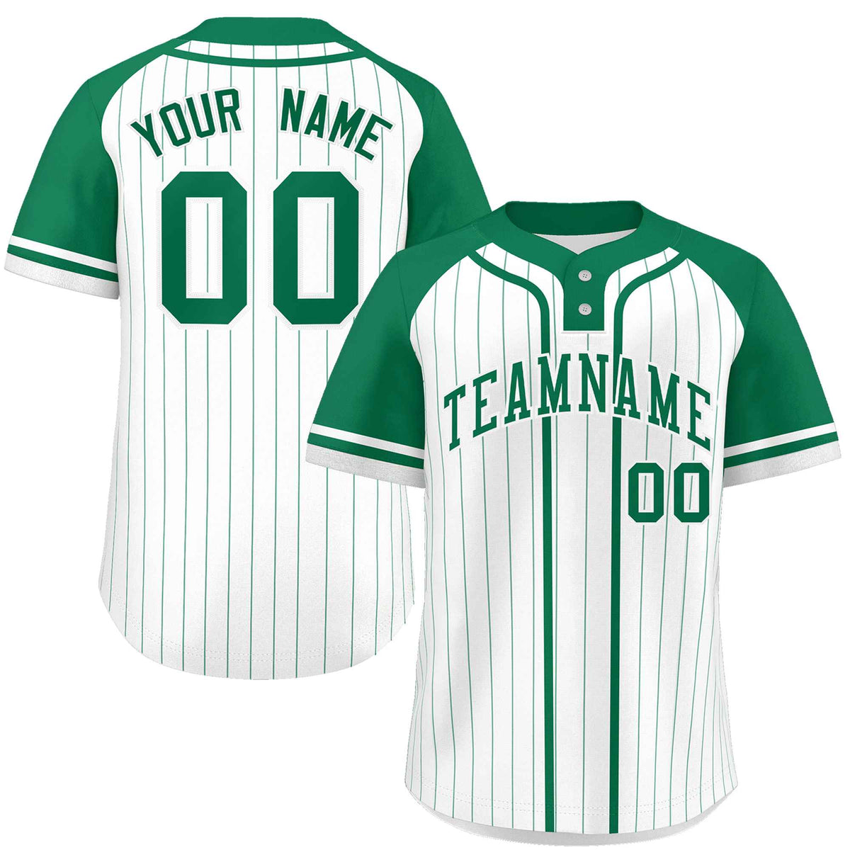 Custom White Kelly Green Stripe Fashion Raglan Sleeves Authentic Two-Button Softball Jersey