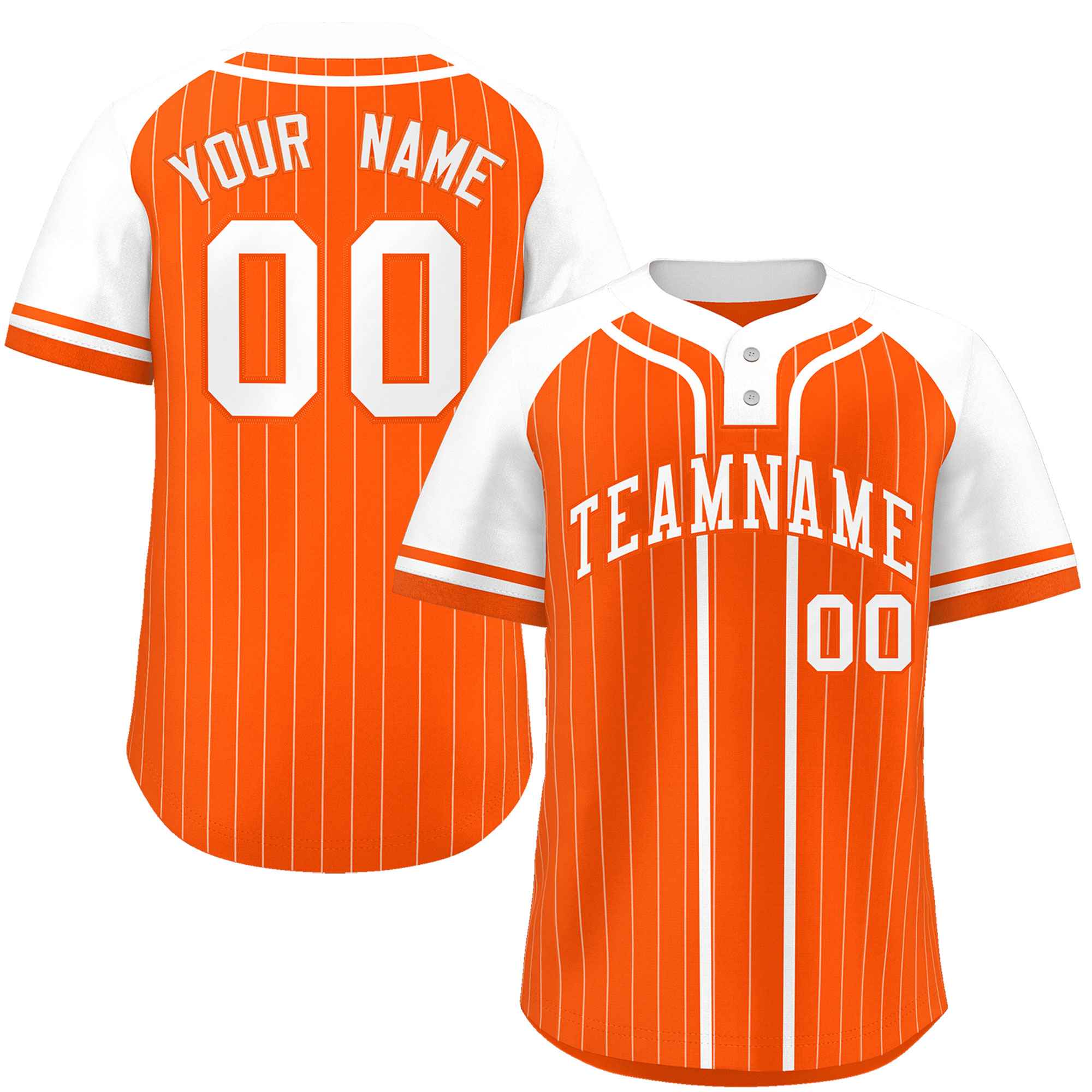 Custom Orange White Stripe Fashion Raglan Sleeves Authentic Two-Button Softball Jersey