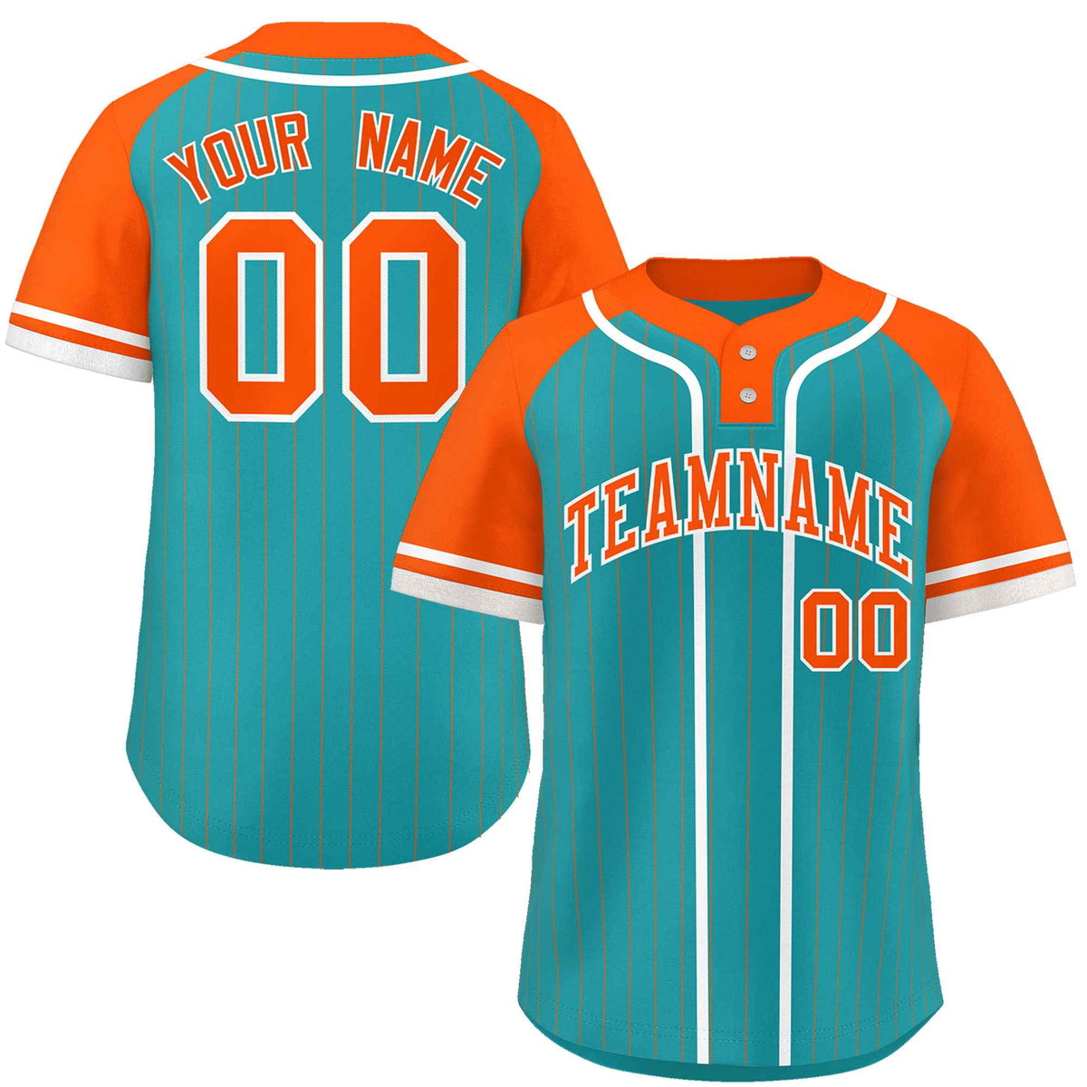 Custom Aqua Orange-White Stripe Fashion Raglan Sleeves Authentic Two-Button Softball Jersey