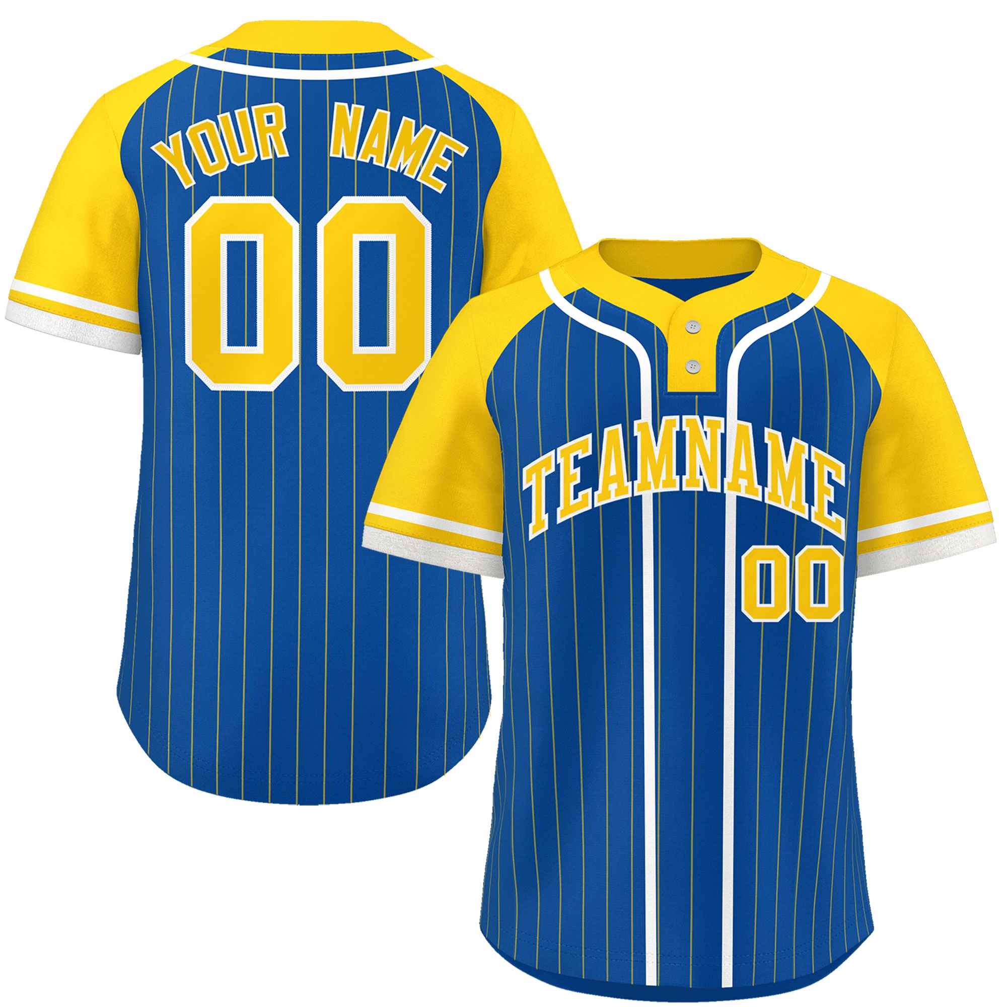 Custom Royal Gold-White Stripe Fashion Raglan Sleeves Authentic Two-Button Softball Jersey