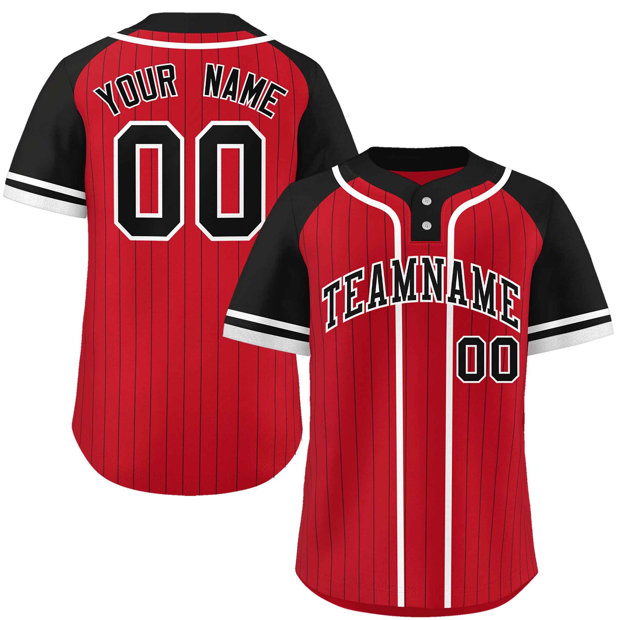 Custom Red Black-White Stripe Fashion Raglan Sleeves Authentic Two-Button Softball Jersey